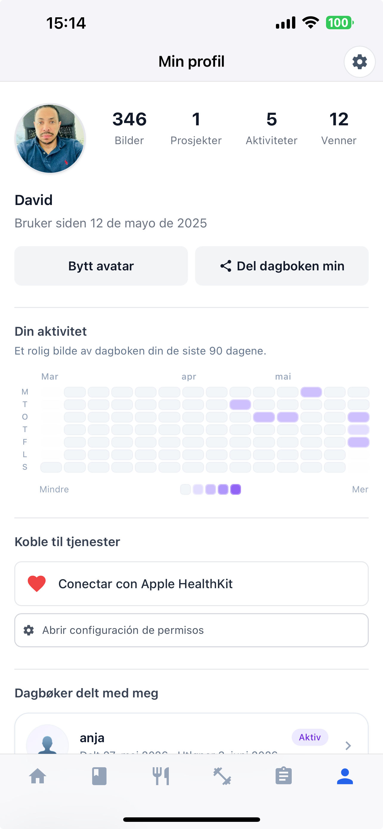 Profile with 90-day habit heatmap